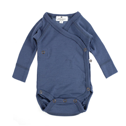 Lille Barn Long Sleeve Wool Wrap Bodysuit — Merino Wool - Vintage Indigo