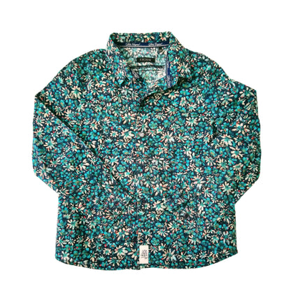 IKKS cotton floral shirt (green on black) - 3-4yrs